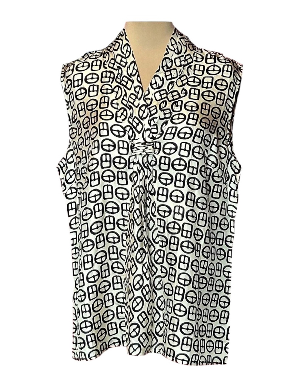 Talbots Geometric Silk Blouse in Black & Cream Size 14